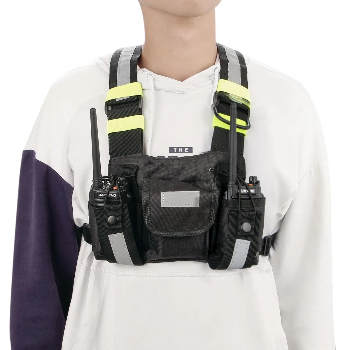 Yellow Reflective Tactical Harness Front Pack Vest Chest Bag Pouch For Walkie Talkie Radio