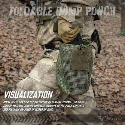 Tactical MOLLE Dump Pouch – Roll-Up Drawstring Magazine Utility Bag Folding Waist Bag with Mesh EDC Pocket for Hunting, Shooting