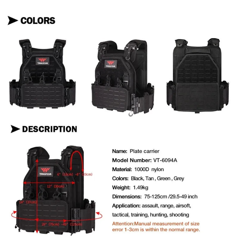 YAKEDA Tactical Vest 6094 Fast Detachable Light Laser Cut Outdoor Hunting Black Gear Carry Vest of High Quality