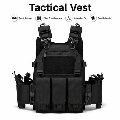 Tactical Vest Polyester Carrier with Triple Magazine Pouch Quick Release Airsoft Hunting Vest for Outdoor Training