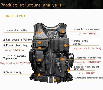 Tactical Vest Combat Body Armor Adjustable Molle Security Guard Vests Hunting Army Outdoor CS War Game Airsoft Training Jacket