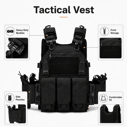 Tactical Vest Polyester Carrier with Triple Magazine Pouch Quick Release Airsoft Hunting Vest for Outdoor Training