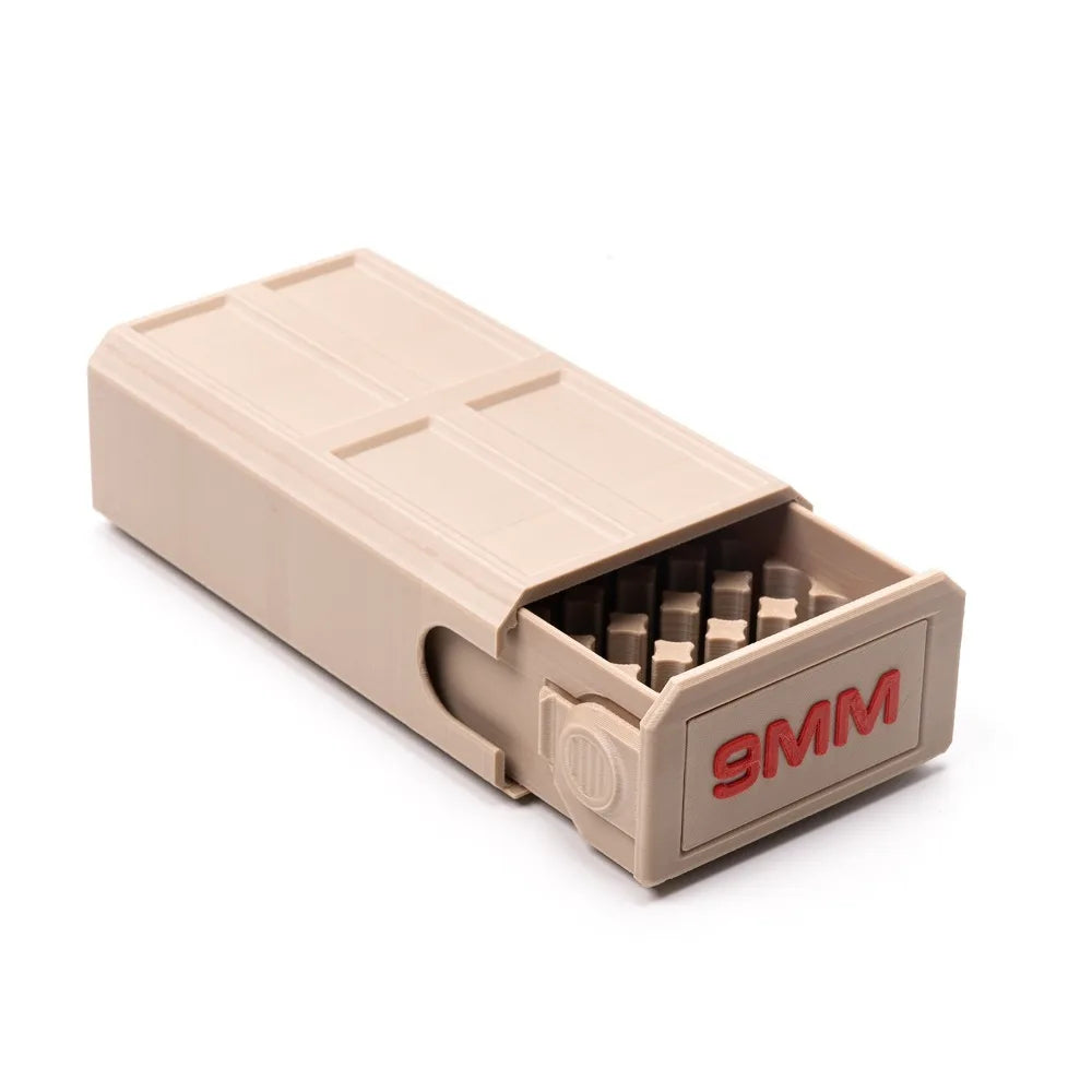3D Printed  9MM  Ammunition Organizer Box 50 Round High Capacity Drawer Design Tactical Style Desktop Bullet Organizer