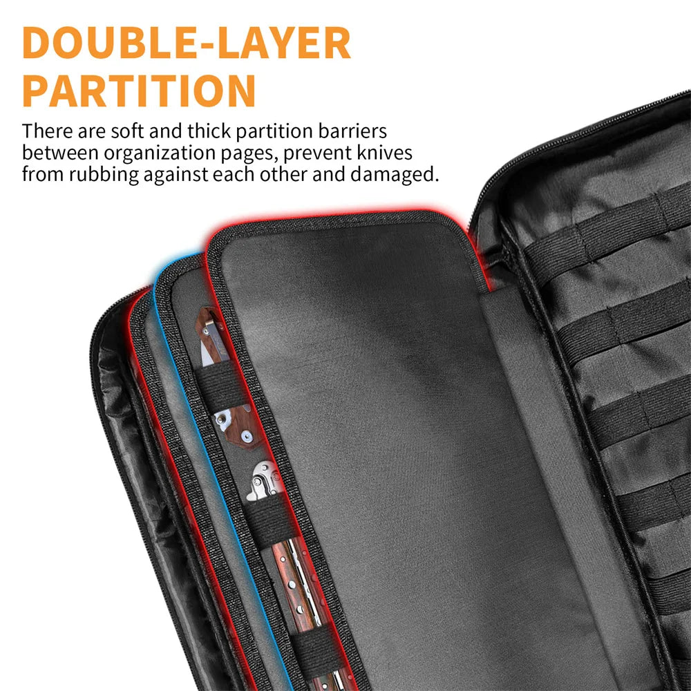 Tactical Knife Storage Bag Knives Display Bag 74+ Pocket Knife Organizer Soft Storage Case with 3 Different Size Slots