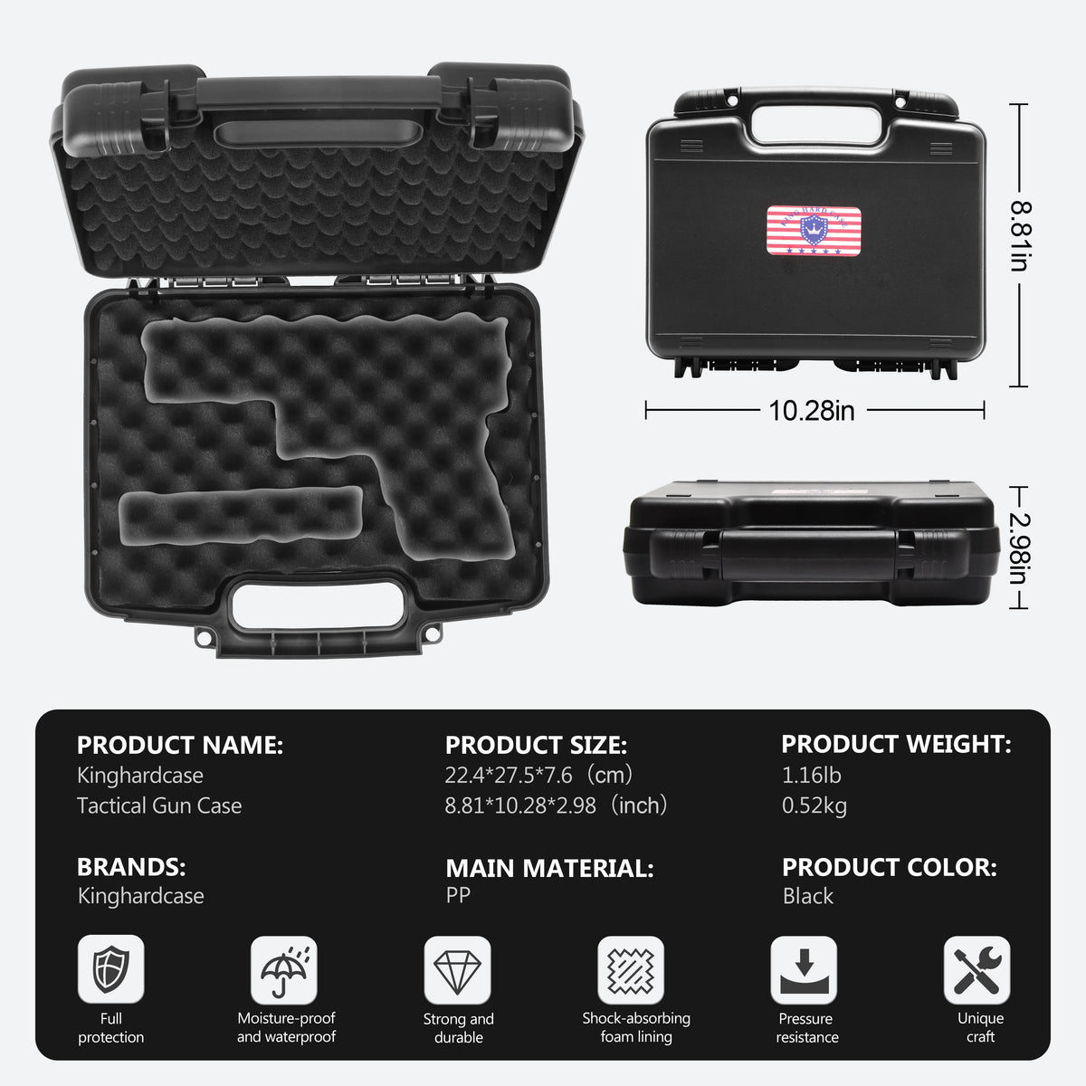 Pre-Cut 9mm Gun Case with 1 TSA Lock, Lockable Hard Handgun Case for Pistols & Revolvers – Shockproof, Portable Gun Storage & Transport