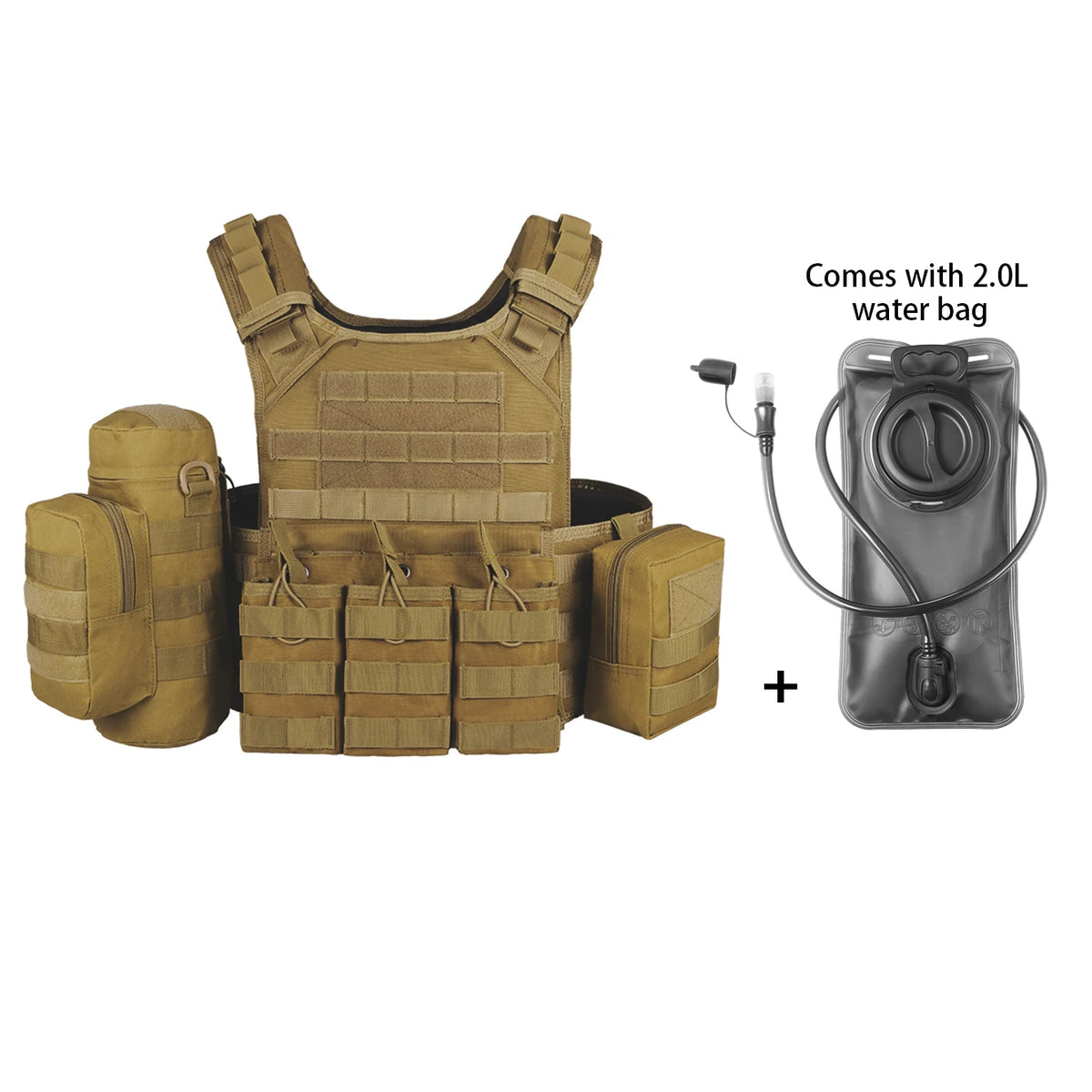 2L soft water bag with long drinking straw and hunting vest Molle modular adjustable shoulder strap, highly expandable