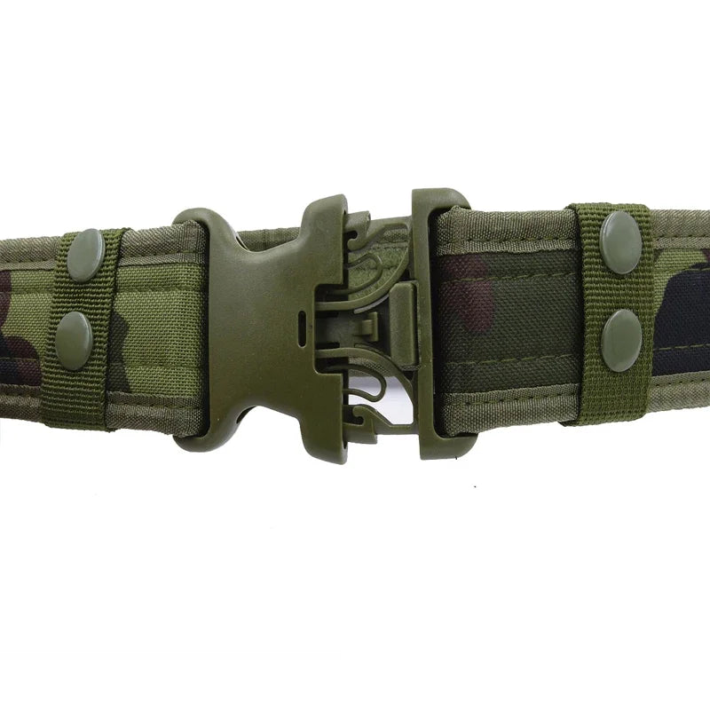 Men's Camouflage Canvas Tactical Belt Outdoor Camping Safety Hunting Gear Adjustable Webbing Buckle Style