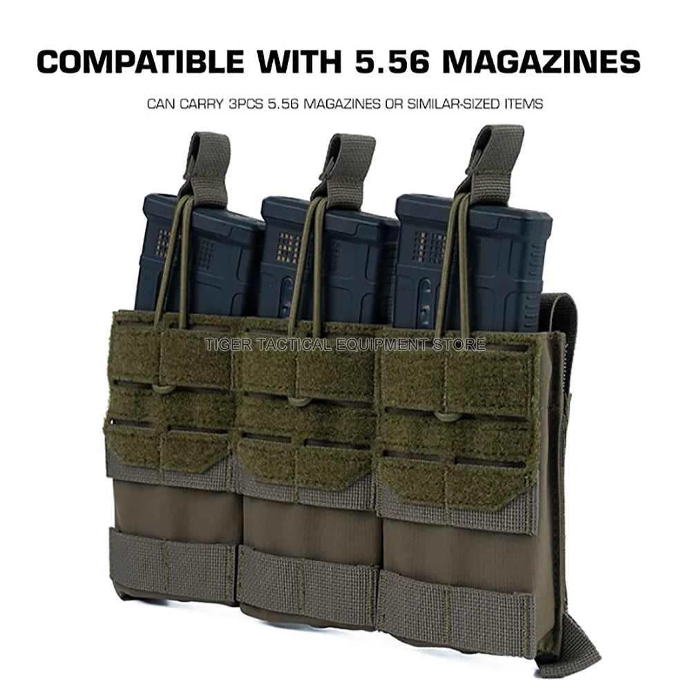 K Style Tactical Triple Magazine Pouch AR15 M4 5.56 Ag 3 Mag Pouch for Hunting Airsoft Molle Plate Carrier Placard Front Panel