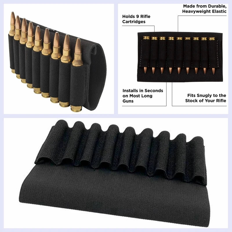 Cartridge Belt 9 Rounds Ammunition Package Nylon Tactical 9 Shells Rifle Buttstock Hold Outdoor Shooting Accessory Bag
