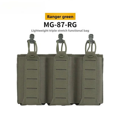 Portable Dual Use Mag Pouch Elastic Triple Holder Fit 5.56 7.62 MOLLE Front Panel Tactical Vest Magazine Storage Bag