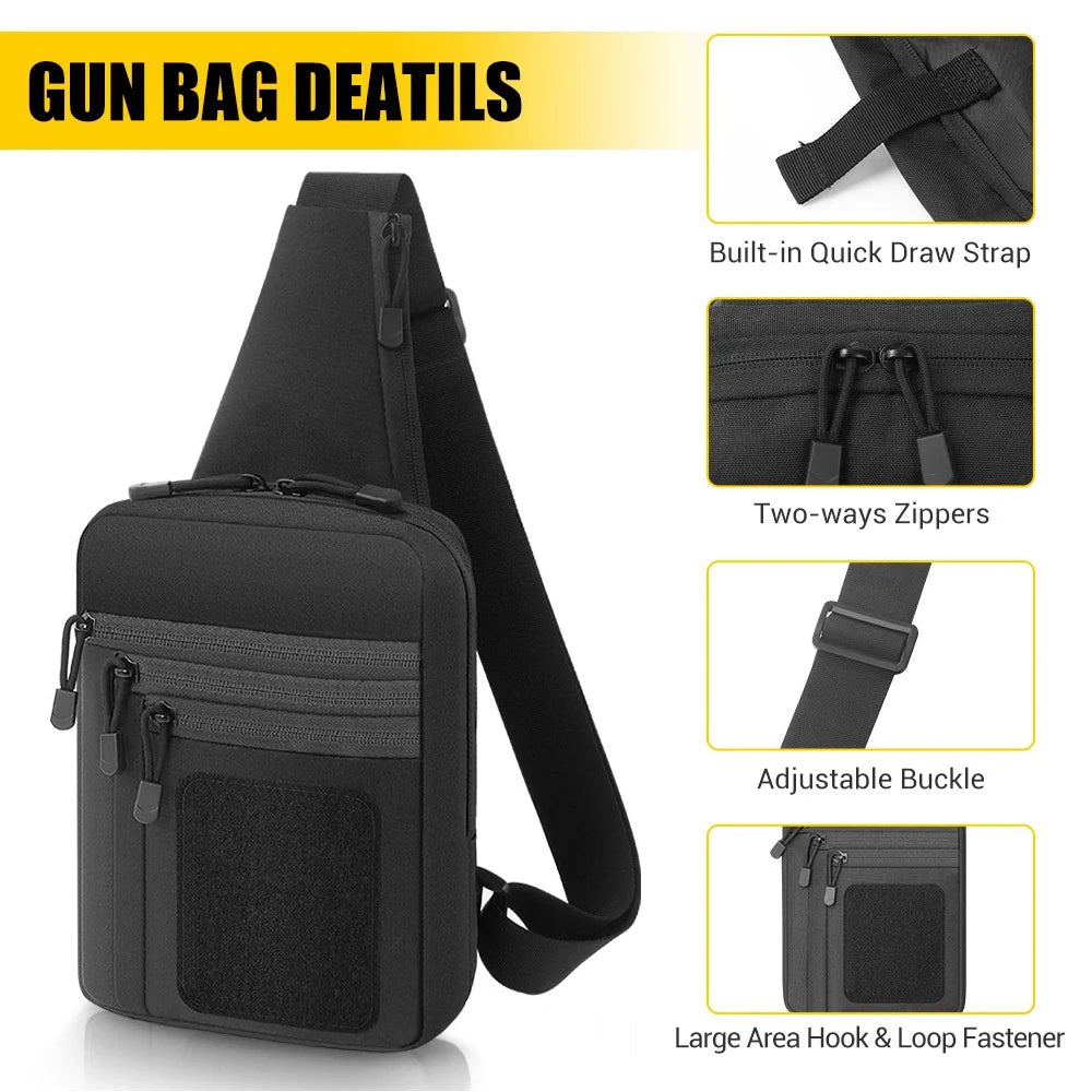 Concealed Carry Chest Gun Bag Pistol Gun Storage Bag Tactical Sling Shoulder Pouch with Gun Holster Crossbody EDC Tool Bag