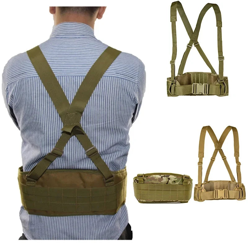 Tactical Molle Waist Belt Vest H-shaped Men Waist Girdle With Shoulder Strap Soft Padded Hunting Adjustable Belt Vest