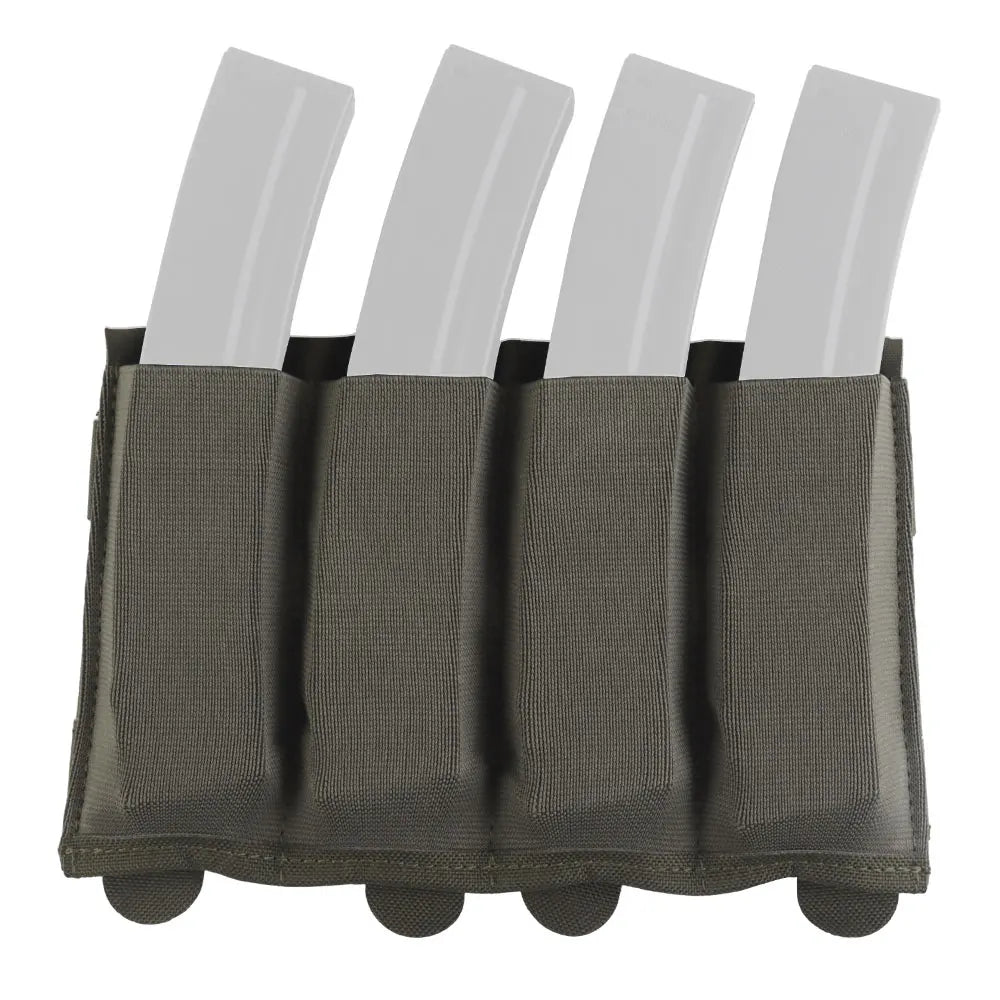 Lightweight 5.56/9mm Quadruple Mag Pouch Elastic Retention System MOLLE Modular Mount Multi-Gear Fit Shooting Hunting Training
