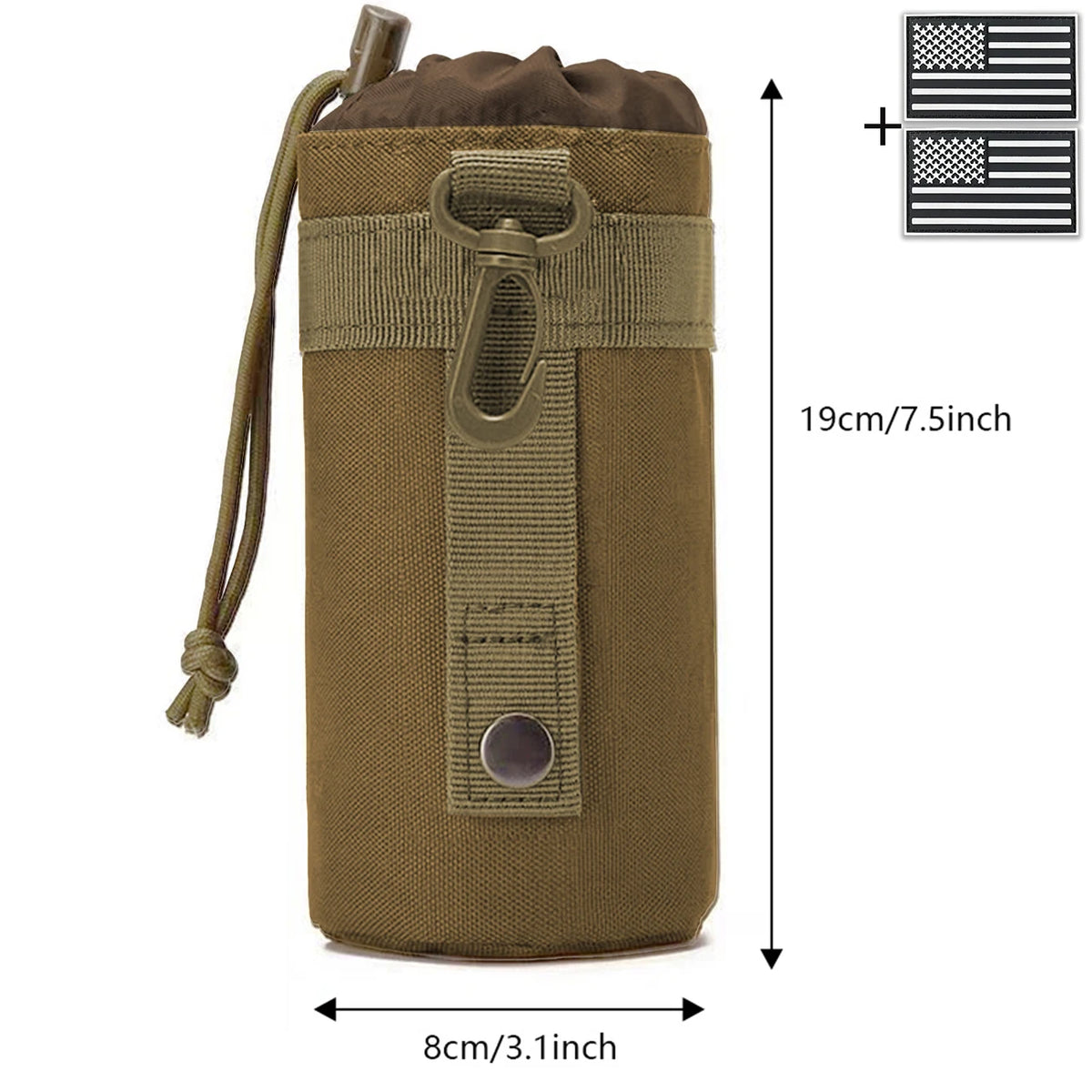Outdoor hunting water bottle bag with MOLLE expansion system, drawstring strap, mountain buckle fabric, wear-resistant