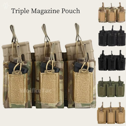 2 Layer MOLLE Tactical Magazine Holder Single Triple Mag Cartridge Pouch For AK M4 M14 M16 AR Outdoor Shooting Hunting Gear