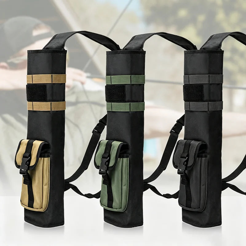 Pskook Archery Lightweight Back Arrow Quiver Dual Use Foldable Compact Hip Arrows Bag with Molle System Pocket Hanged for Hunt