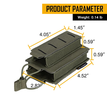 IDOGEAR Tactical LSR 9mm 556 Mag Pouch Double Mag Carrier Single MOLLE Pouch Laser Cut Open Top 3569