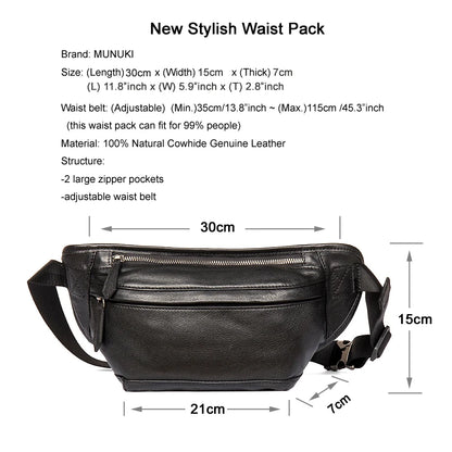 New Fashion Men's Genuine Leather Waist Bag Chest Pack Leather Waist Pack Male Fanny Bag Bum Money Bag MOLLE Belt Bag Pouch