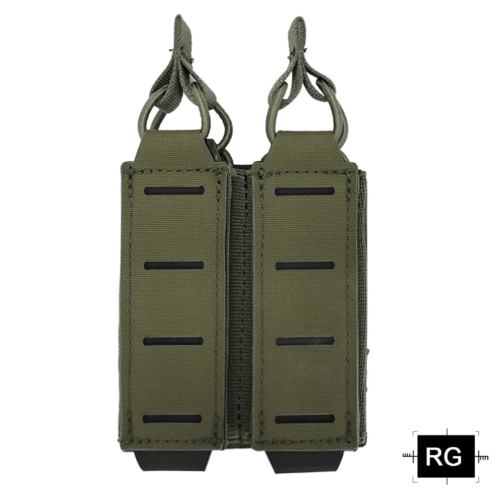 Tactical Double Pistol MAG Pouch 9mm Magazine Holder For Belt MOLLE Laser Cut Elastic Bungee Cord Retention Hunting