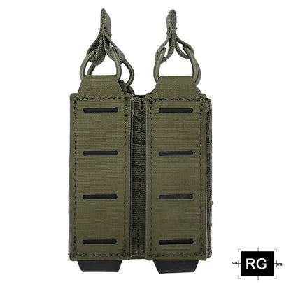 Tactical Double Pistol MAG Pouch 9mm Magazine Holder For Belt MOLLE Laser Cut Elastic Bungee Cord Retention Hunting