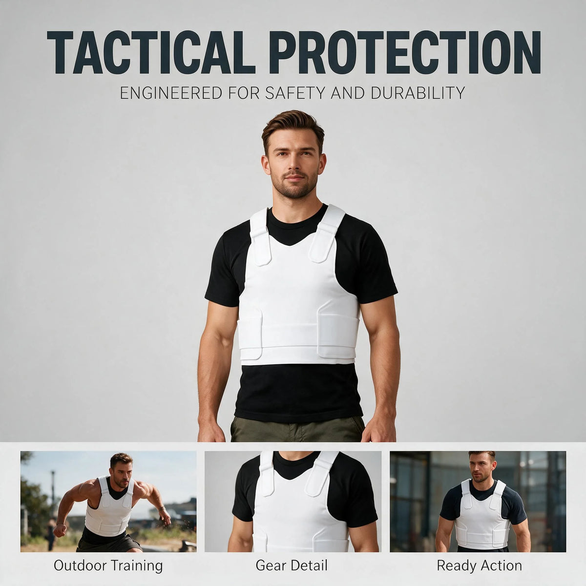 Outdoor hunting vest with white frame and adjustable nylon waistband