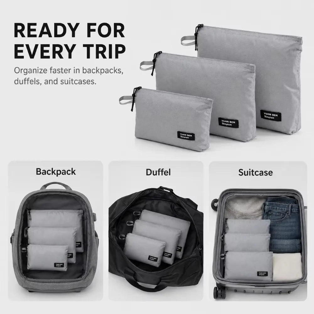 3PCS Ultralight Waterproof Travel Pouch Set 15D Silicone Coated Nylon Organizer Bags for Camping Hiking Backpack Packing