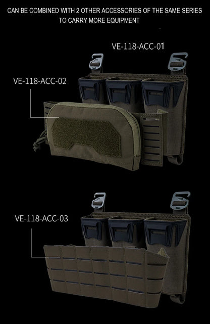Tactical K-Zero Plate Carrier MOLLE Front Storage BagMulti-Caliber 556 9MM Triple Mag Pouch And Outer Layer Admin Pouch
