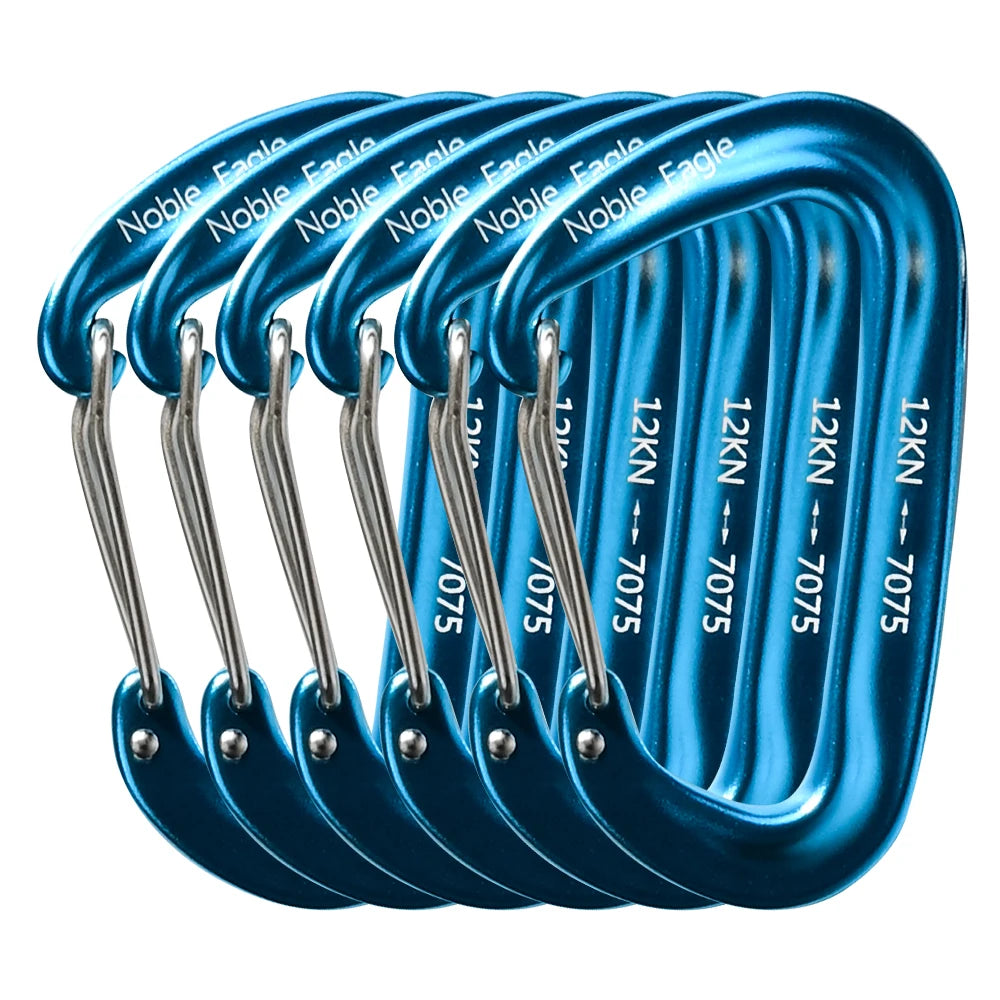 6Pcs 12KN 7075 Aluminum Carabiner Set D Ring Heavy Duty Tactical Carabiners Clips Camping Hiking Climbing Hook Hammock Keychain