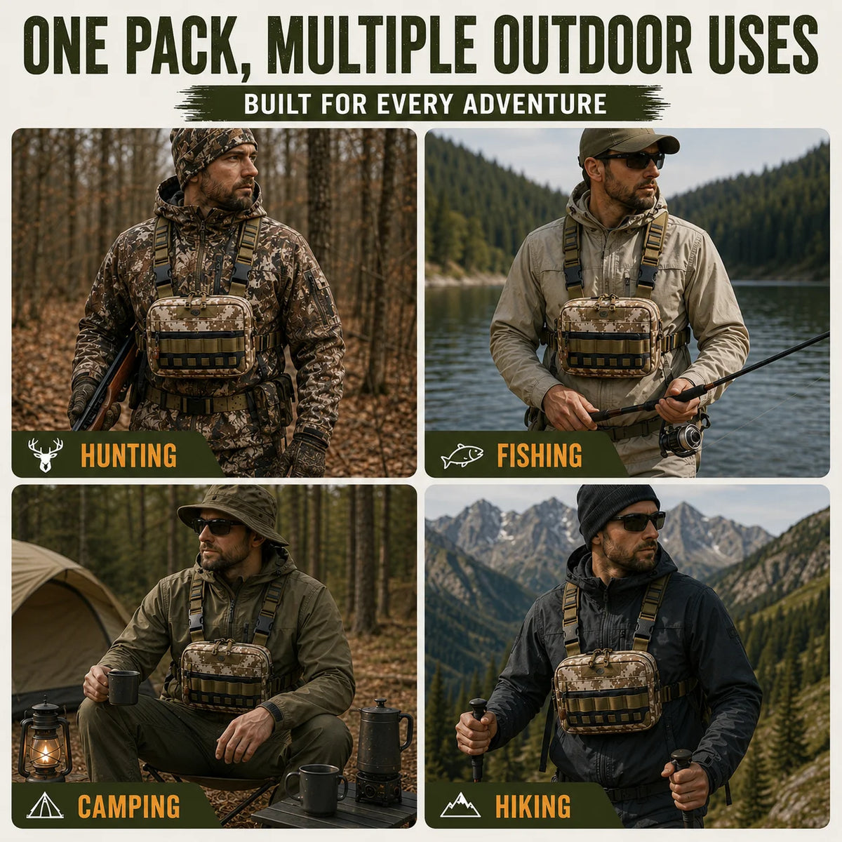 Tactical Bag MOLLE Hunting Chest Bag Fishing Pack Waist Bag Hunting Hiking Camping Outdoor Sports