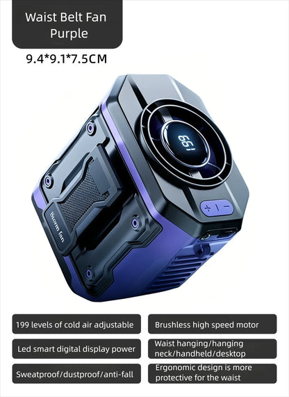 USB Waist & Neck Hanging Cooling Fan Portable Clip Air Cooler Summer Heat Relief Fan for Tactical Outdoor Sports