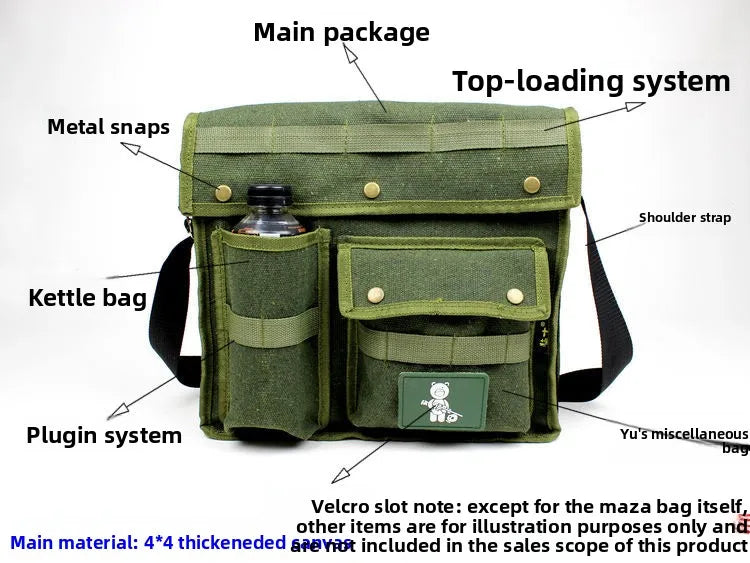 Canvas Shoulder Bag for Folding Stool,Canvas Crossbody Bag with MOLLE System,Water Bottle Pocket Outdoor Storage Sling Bag