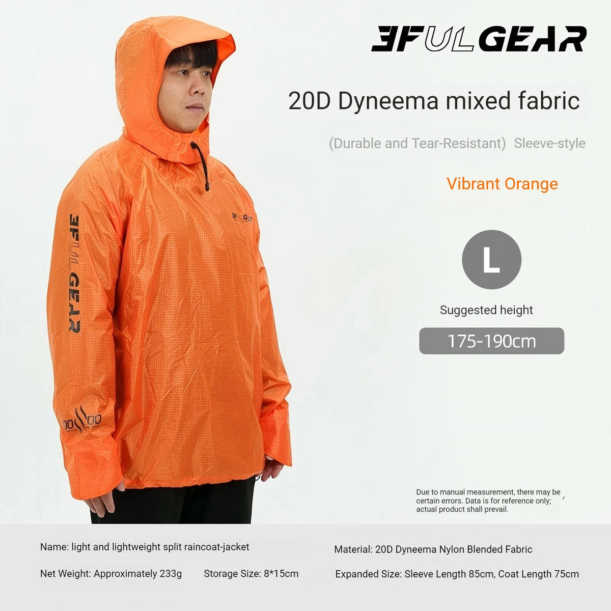 3F UL GEAR Lightweight Split Raincoat with Hooded Outdoor Rain Pants Hiking Sleeve Style Poncho Waterproof Women/Men 15D Nylon
