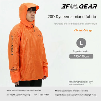 3F UL GEAR Lightweight Split Raincoat with Hooded Outdoor Rain Pants Hiking Sleeve Style Poncho Waterproof Women/Men 15D Nylon