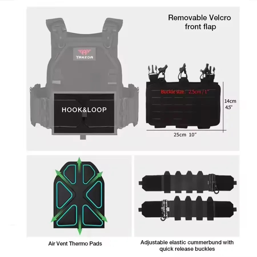 High Density Tactical Vest Molle Combat Plate Carrier with Quick Release Buckle for Men Outdoor Hunting Gear