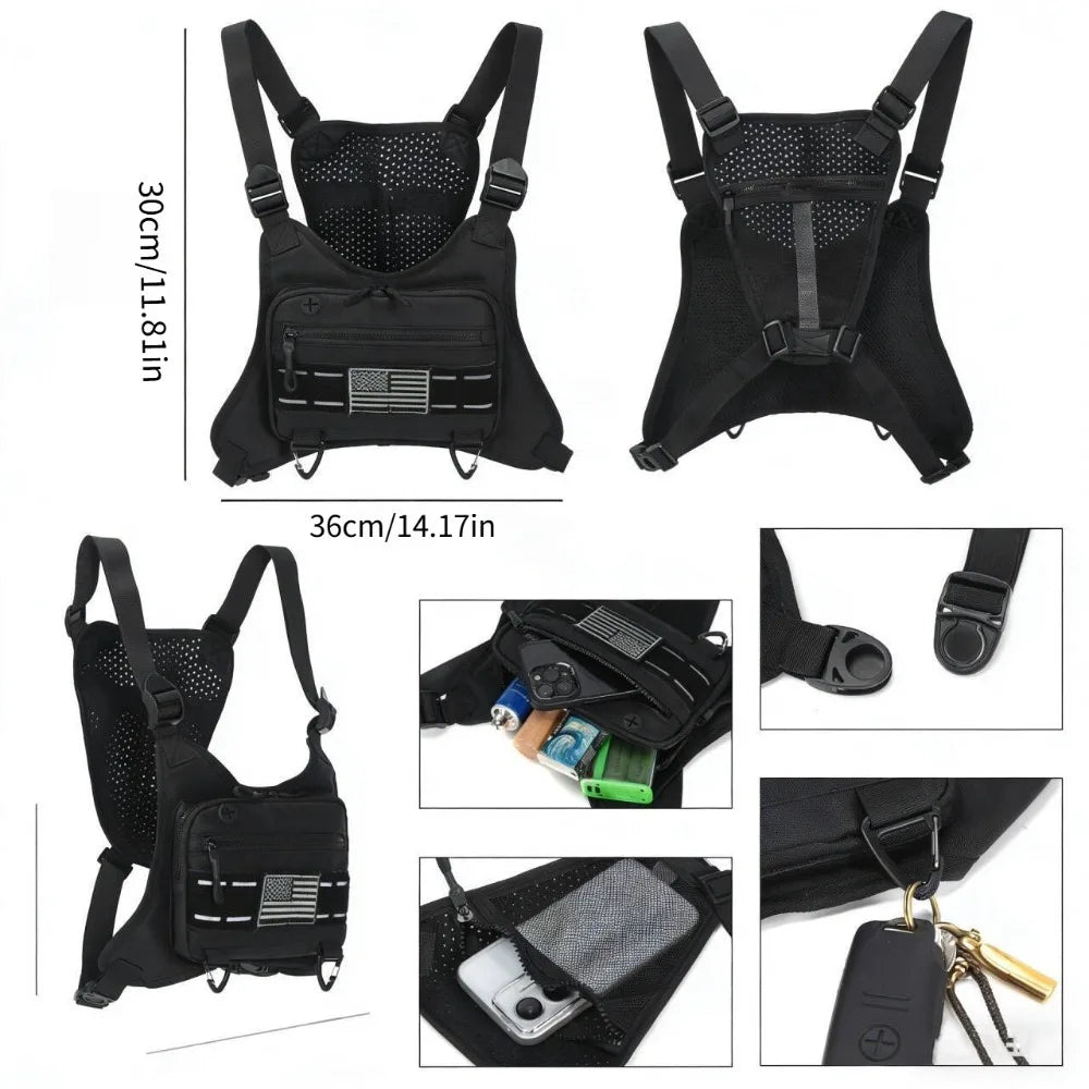 Tactical Front Chest Rig Bag Vest for Camping Hunting Shoulder Bag Men Fishing Cycling Reflective Travel Backpack Fanny Pack