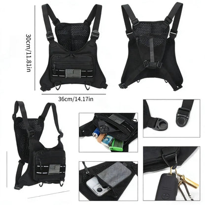 Tactical Front Chest Rig Bag Vest for Camping Hunting Shoulder Bag Men Fishing Cycling Reflective Travel Backpack Fanny Pack