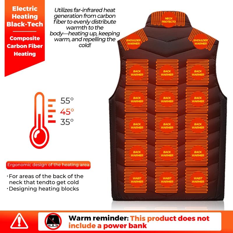 21 Heated Vest Zones Electric Heated Jackets Oversized USB Electric Jacket Men Women Winter Warm Coat For Hiking Outdoor Camping