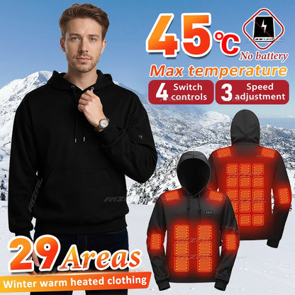 Heated Jacket Men Hoodie with 36 Heating Zones and 3 Customizable Temperature Levels, Ideal for Winter Fishing, Up to 50 Celsius