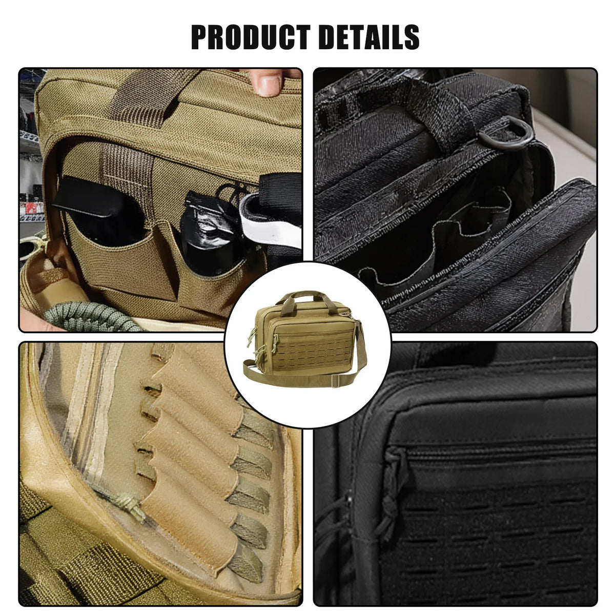 600D Oxford Cloth Handgun Bag Multiple Pockets Range Bag Handbag for Outdoor Hunting Range