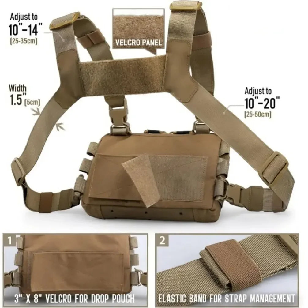 New 1000D Nylon Men Chest Bag EDC Wear-resistant Hip-hop Streetwear Backpack Multiple Pockets Nylon Travel Chest Pack Camping