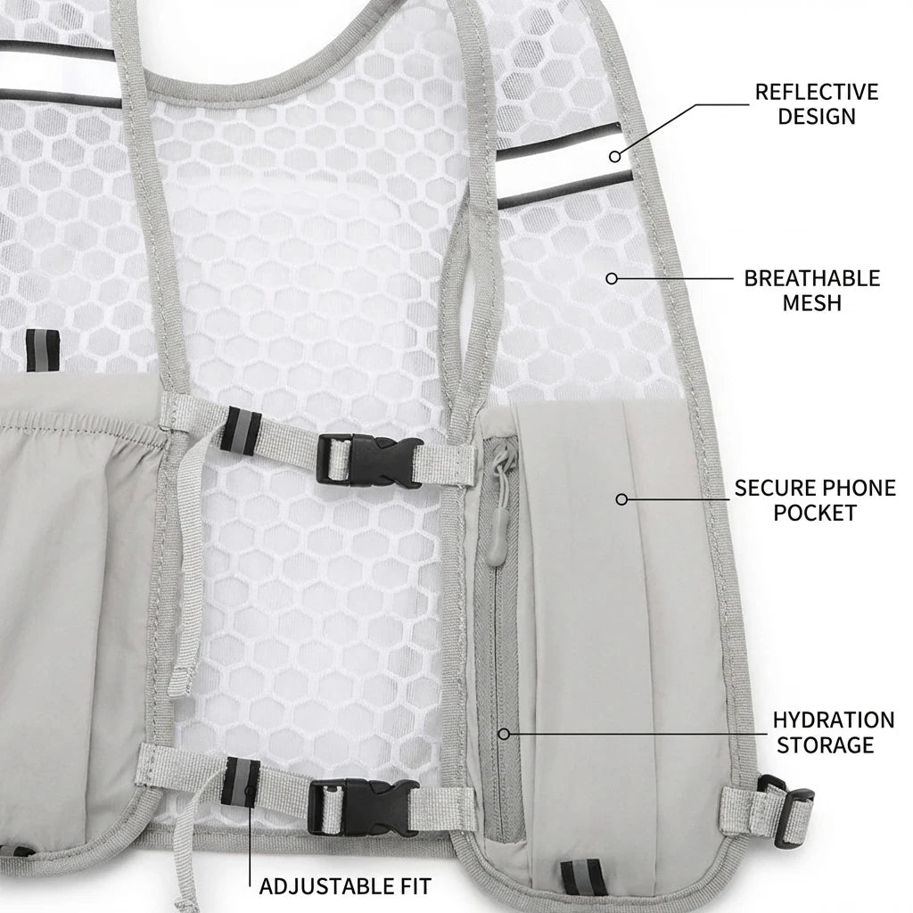 Reflective Hydration Running Vest Lightweight Chest Pack with Phone Holder for Water Bottle