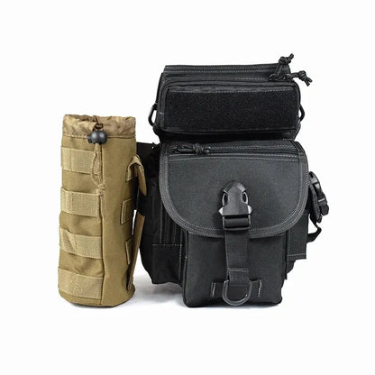 600D Tactical Small Water Bottle Bag Khaki Outdoor Hunting Bags with Multi-Function Adjustable Drawstring Molle External System