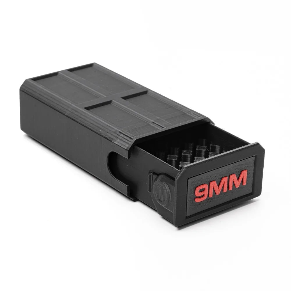 3D Printed  9MM  Ammunition Organizer Box 50 Round High Capacity Drawer Design Tactical Style Desktop Bullet Organizer