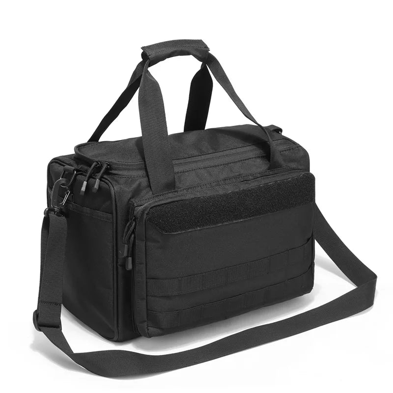 Tactical Range Gun Bag, Multi-Pocket Shoulder Tote with Magazine Pouch MOLLE Holder, Large Capacity Handbag for Outdoor Hunting