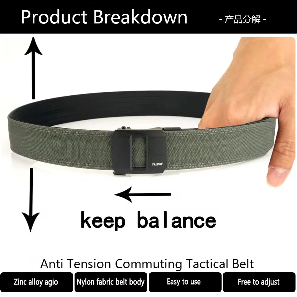 TUSHI Brand 4.3CM Wide Double-layer Reinforced Automatic Buckle Training Quick Hanging Pistol Belt Mens Nylon Outdoor Leisure