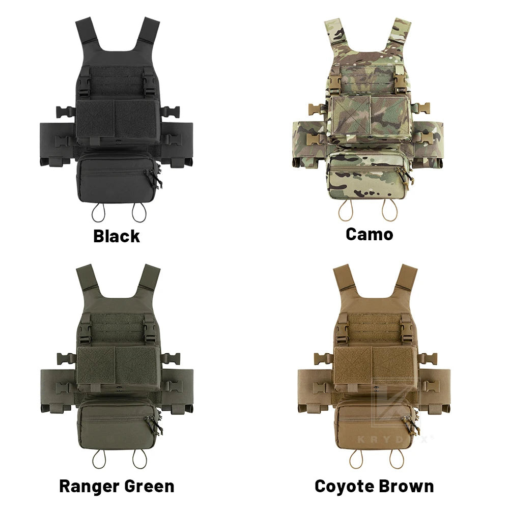 KRYDEX Tactical Vest Low Vis Slick Armor Plate Carrier w/ 5.56 7.62 Mag Pouch Drop Pouch MK3 Micro Fight Chassis Hunting Vest