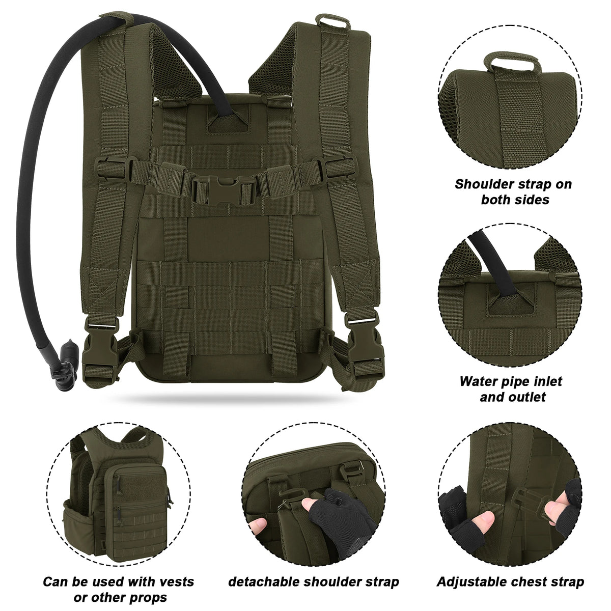 KRYDEX Tactical Hydration Pack 1.5L 50oz Water Bladder Carrier MOLLE for Vest Hydro Backpack Outdoor Travel Camping Accessories