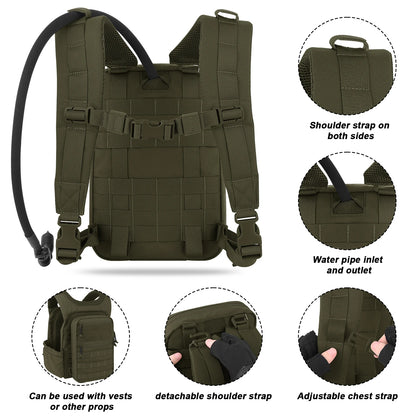 KRYDEX Tactical Hydration Pack 1.5L 50oz Water Bladder Carrier MOLLE for Vest Hydro Backpack Outdoor Travel Camping Accessories