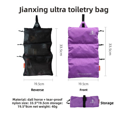 Ultra Light UHMWPE Ripstop Nylon Roll Up Toiletry Bag 3Mesh Pockets Waterproof Travel Cosmetic Storage Pouch for Camping Hiking