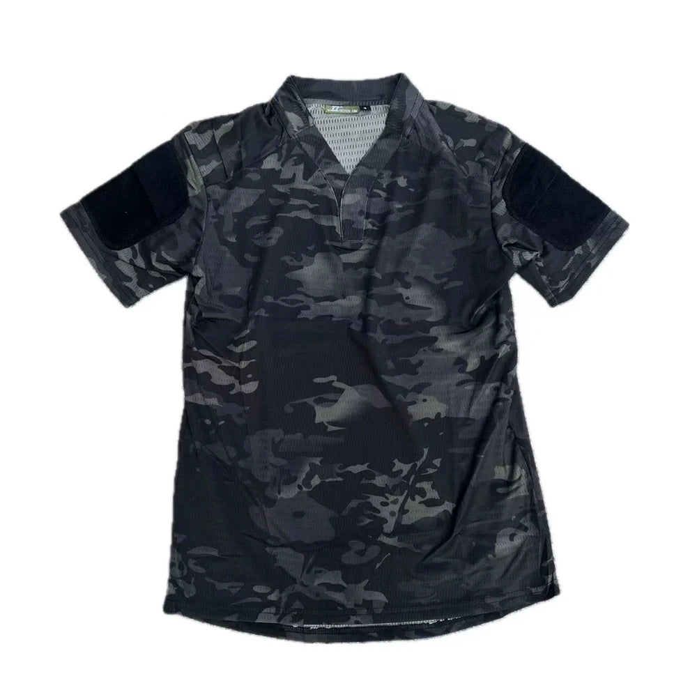 Tactical  Summer Outdoor Quick Dry Tactical Combat T-shirt Short Sleeve V-Neck Training Top for Men
